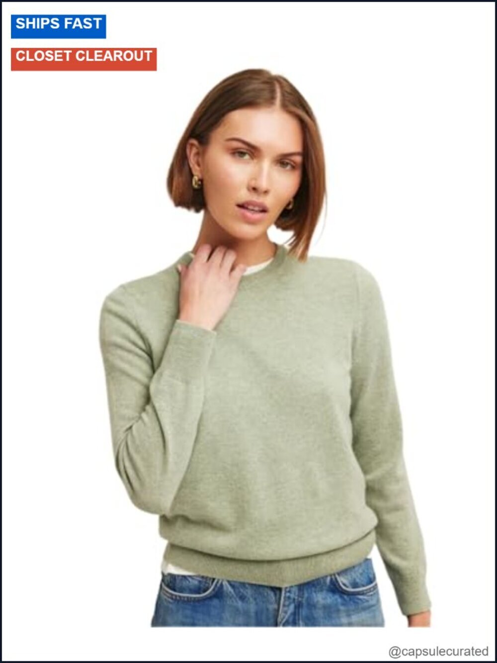 100% Cashmere Crewneck Pullover Sweater - Lightweight Summer Layer